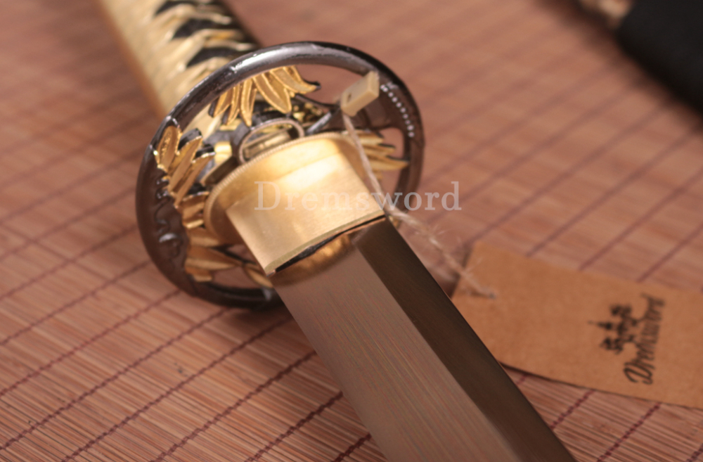 Handmade 9260 Spring Steel Katana Japanese Samurai Sword Battle Ready Full Tang Shinogi-Zukuri Gold