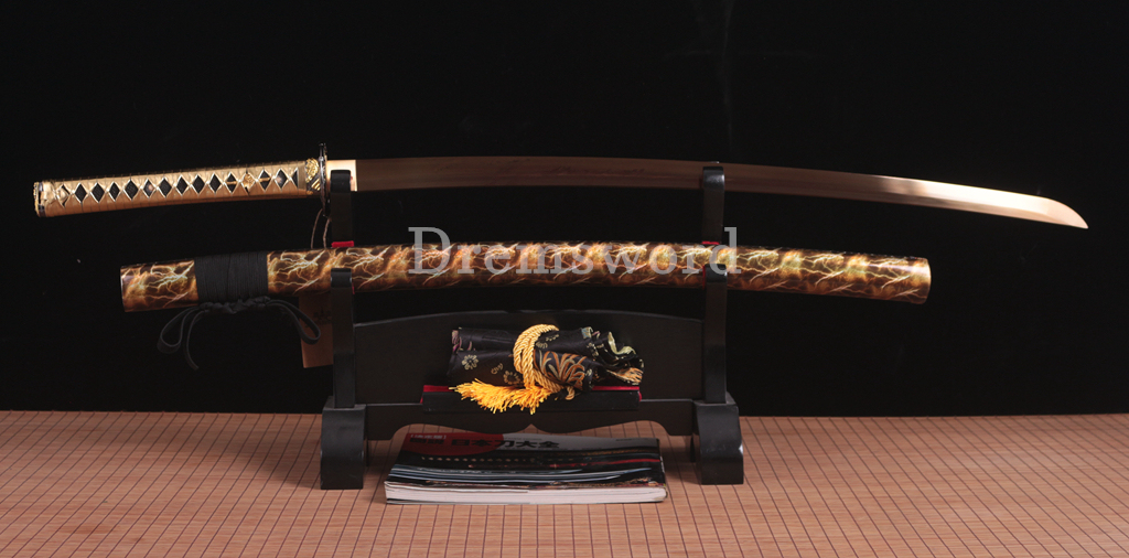 Handmade 9260 Spring Steel Katana Japanese Samurai Sword Battle Ready Full Tang Shinogi-Zukuri Gold