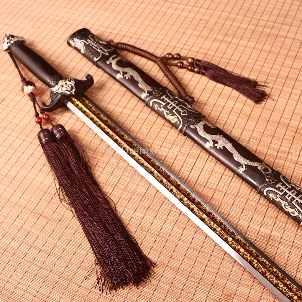 Handmade L6 steel Jian Traditional Chinese Sword Battle Ready Sharp New Brown JIAN