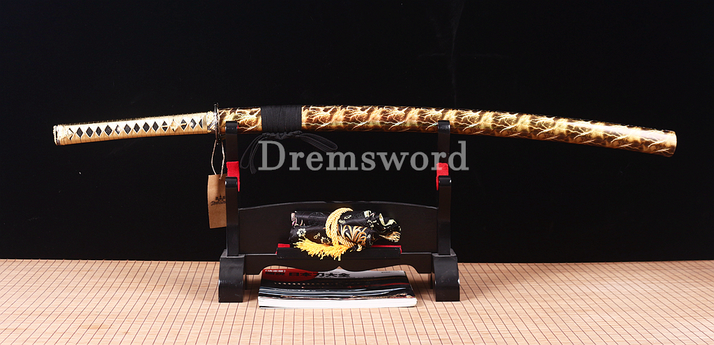 Handmade 9260 Spring Steel Katana Japanese Samurai Sword Battle Ready Full Tang Shinogi-Zukuri Gold