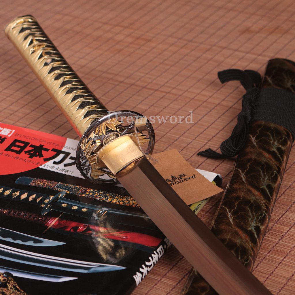Handmade 9260 Spring Steel Katana Japanese Samurai Sword Battle Ready Full Tang Shinogi-Zukuri Gold