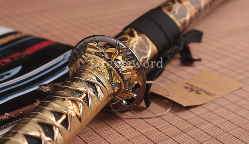 Handmade 9260 Spring Steel Katana Japanese Samurai Sword Battle Ready Full Tang Shinogi-Zukuri Gold