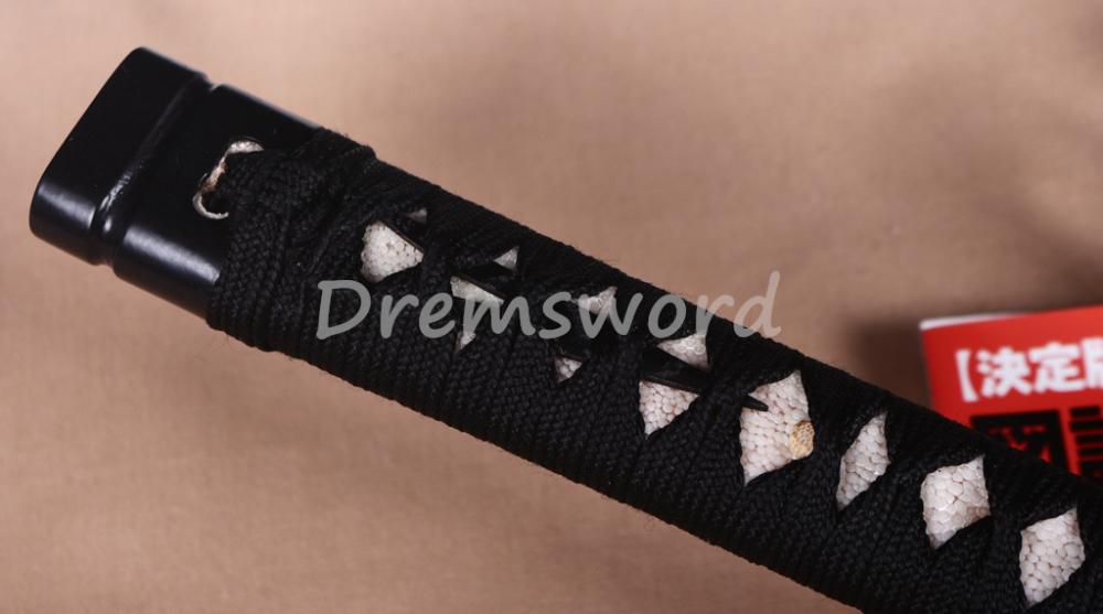Handmade Clay tempered T10 Steel Japanese Samurai black and white ninjato Sword full tang ninja sword battle ready sharp KAMASU-KISSAKI(straight）kiriha-ZUKURI Real Hamon.