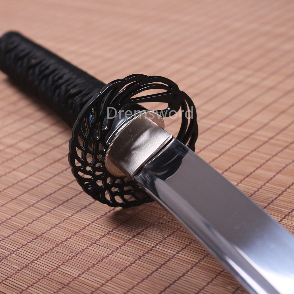 1095 High Carbon Steel Japanese Ninja Katana Sword with Dagger At The Tip SHINOGI-ZUKURI Black