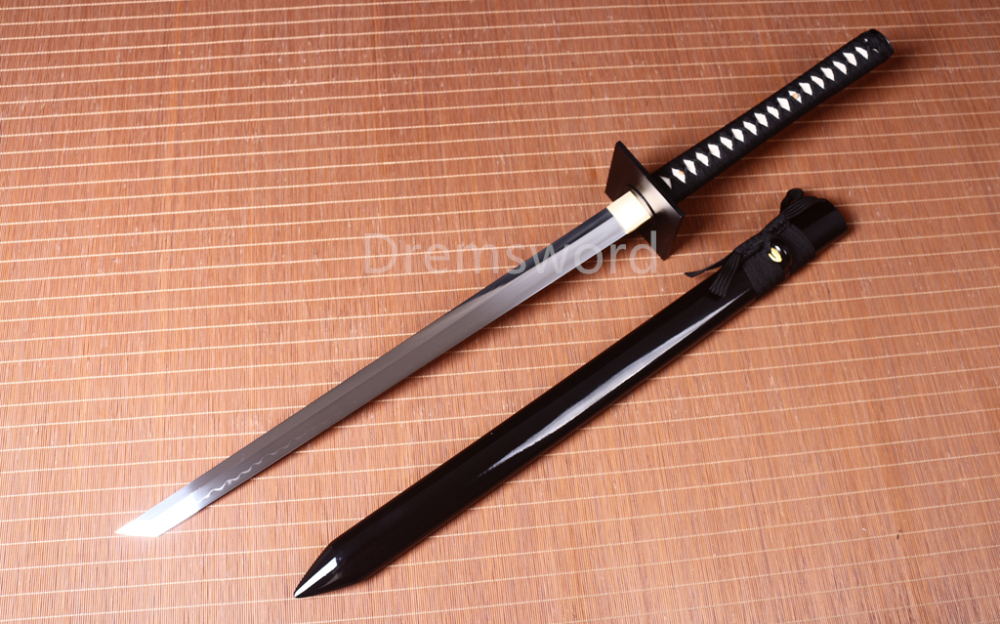 Handmade Clay tempered T10 Steel black sword ninjato Japanese Samurai ninja Sword full tang battle ready kiriha-ZUKURI sharp Real hamon.