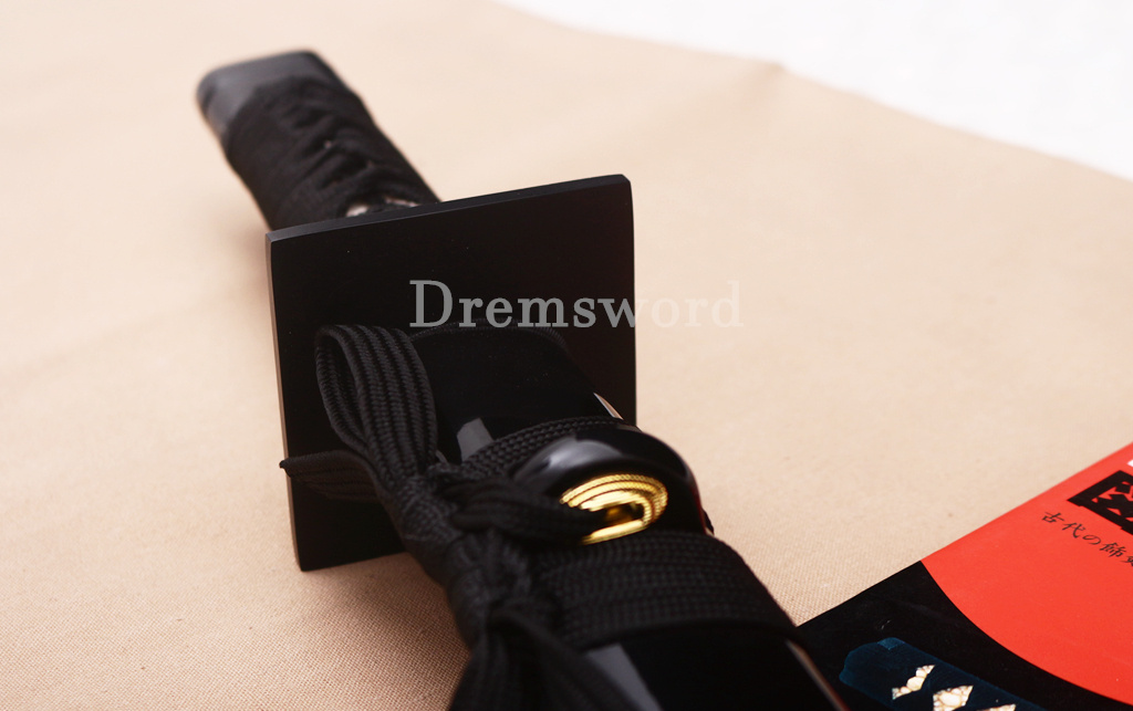 18.9 inch Handmade T10 Steel Clay Tempered black and white Ninjato Japanese Ninja Tanto Short Sword full tang battle ready sharp Real Hamon KAMASU-KISSAKI(straight）kiriha-ZUKURI