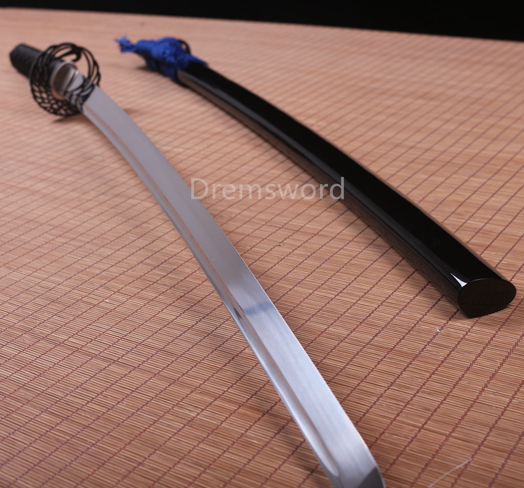 1095 High Carbon Steel Japanese Ninja Katana Sword with Dagger At The Tip SHINOGI-ZUKURI Black