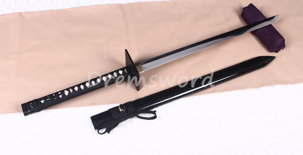 Handmade Clay tempered T10 Steel Japanese Samurai black and white ninjato Sword full tang ninja sword battle ready sharp KAMASU-KISSAKI(straight）kiriha-ZUKURI Real Hamon.
