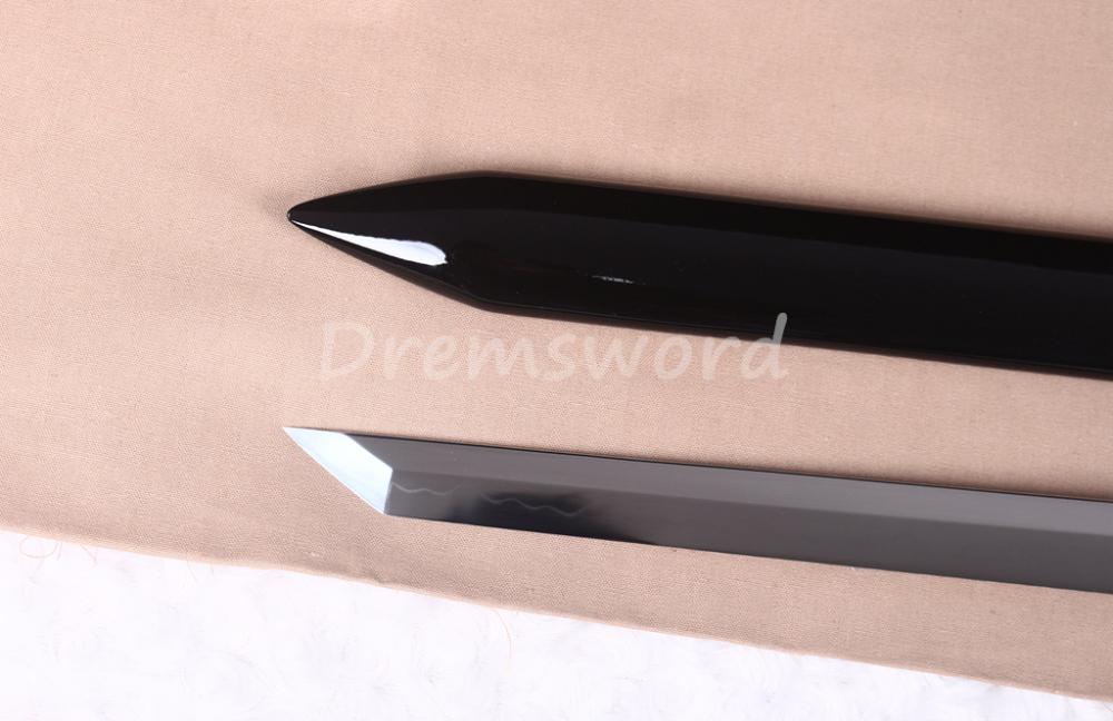 Handmade Clay tempered T10 Steel Japanese Samurai black and white ninjato Sword full tang ninja sword battle ready sharp KAMASU-KISSAKI(straight）kiriha-ZUKURI Real Hamon.
