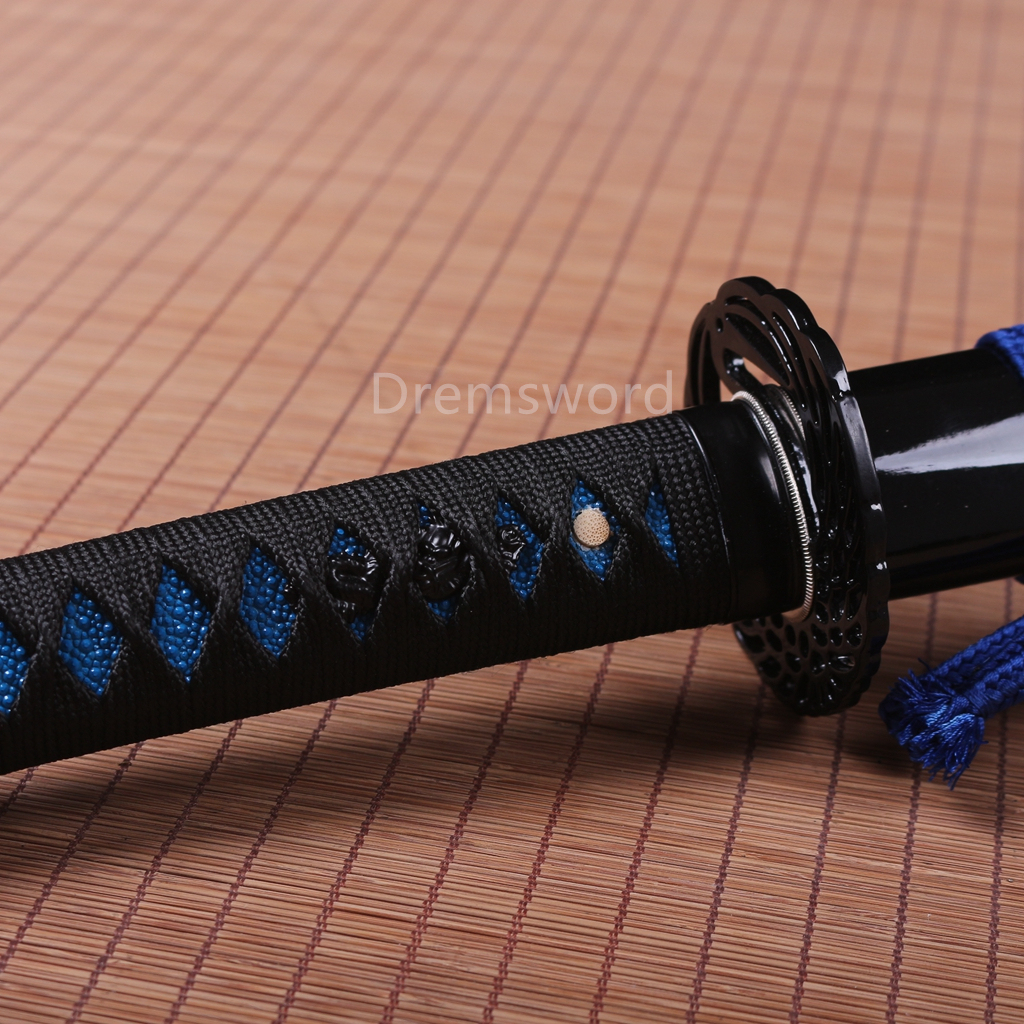 1095 High Carbon Steel Japanese Ninja Katana Sword with Dagger At The Tip SHINOGI-ZUKURI Black