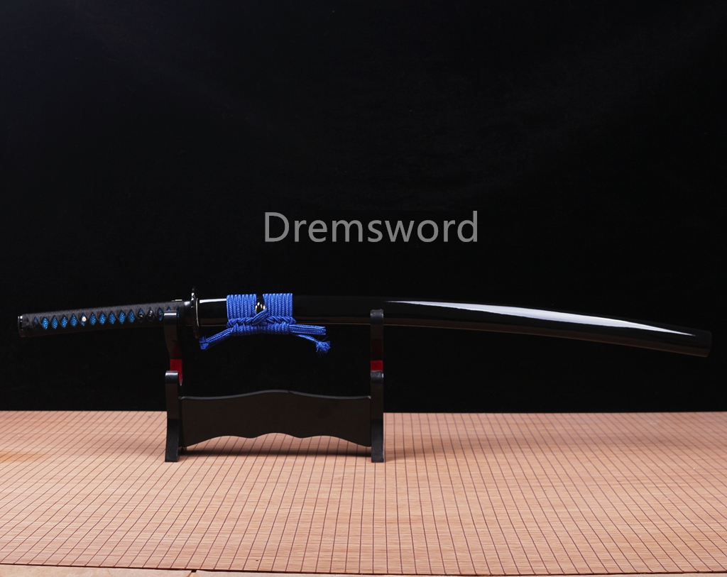 1095 High Carbon Steel Japanese Ninja Katana Sword with Dagger At The Tip SHINOGI-ZUKURI Black