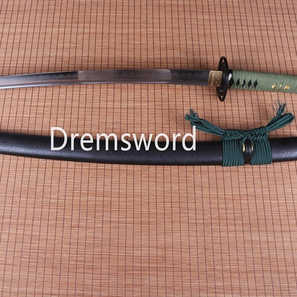 Folded Steel Clay Tempered Samurai Katana japanese sword real hamon black with green Shinogi Zukuri full tang.