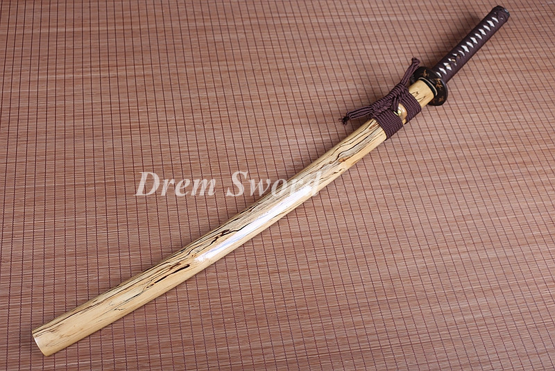 High quality Clay tempered T10 steel japanese samurai katana sword CHOJI hamon full tang battle ready sharp Shinogi-Zukuri brown