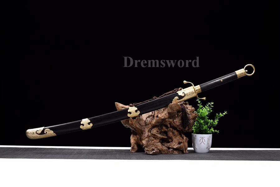 Hand forge folded steel clay tempered Chinese tai ji Sword 太极刀 battle ready Hira Zukuri Black O-KISSAKI