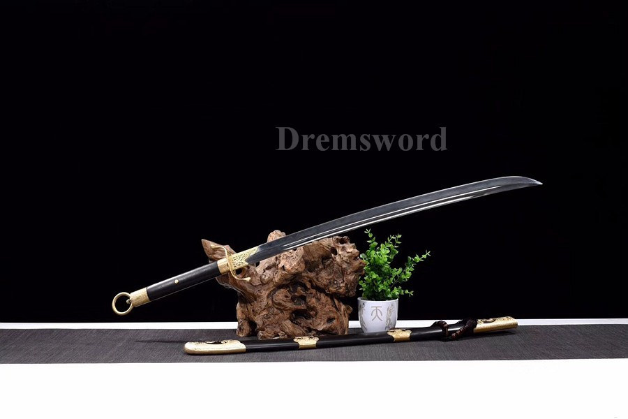 Hand forge folded steel clay tempered Chinese tai ji Sword 太极刀 battle ready Hira Zukuri Black O-KISSAKI