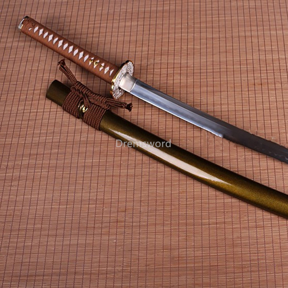 High quality katana sword real Clay tempered japanese samurai sword hamon T10 steel full tang sharp battle ready Shinogi-Zukuri brown