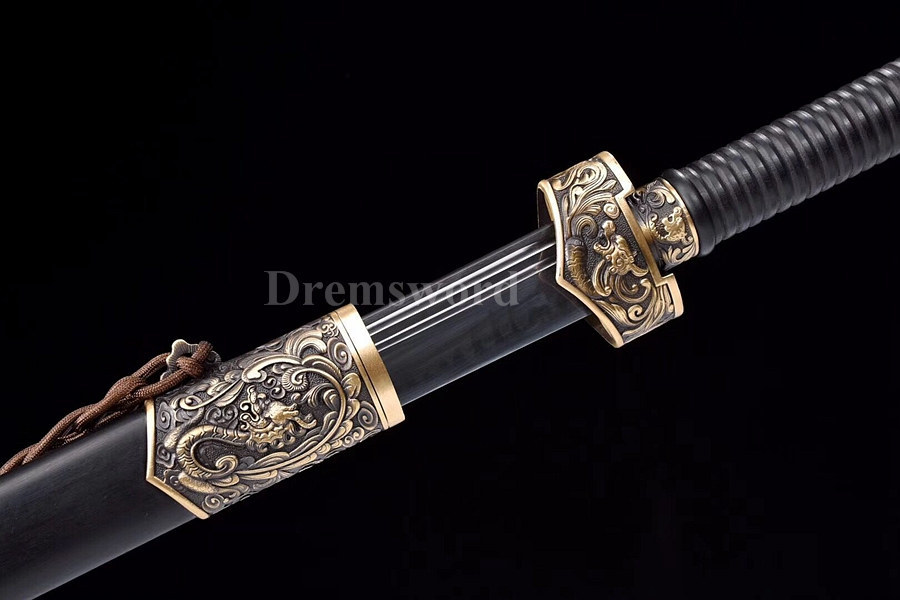 Hand forge T10 steel clay tempered Chinese Saber Sword 斩马刀 battle ready sharp Hira-Zukuri Black