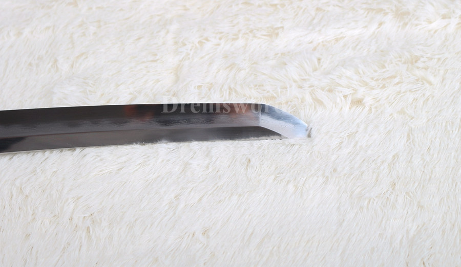 Hand forged clay tempered Folded Steel Hazuya Polish Japanese Samurai tanto Sword blossom engraved Razor Shinogi-Zukuri Black