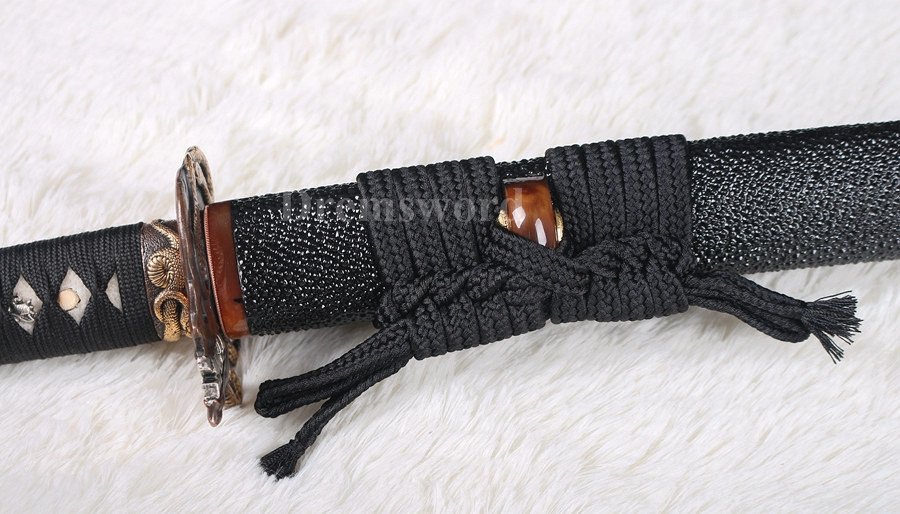 Hand forged Folded steel Clay tempered katana Hazuya Polish japanese samurai sword Feather-shaped pattern texture full tang Shinogi-Zukuri black