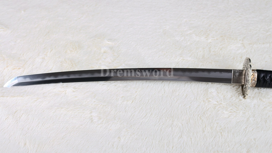 Hand forged clay tempered Folded Steel Hazuya Polish Japanese Samurai wakizashi Sword blossom engraved Razor Sharp SHINOGI-ZUKURI Black
