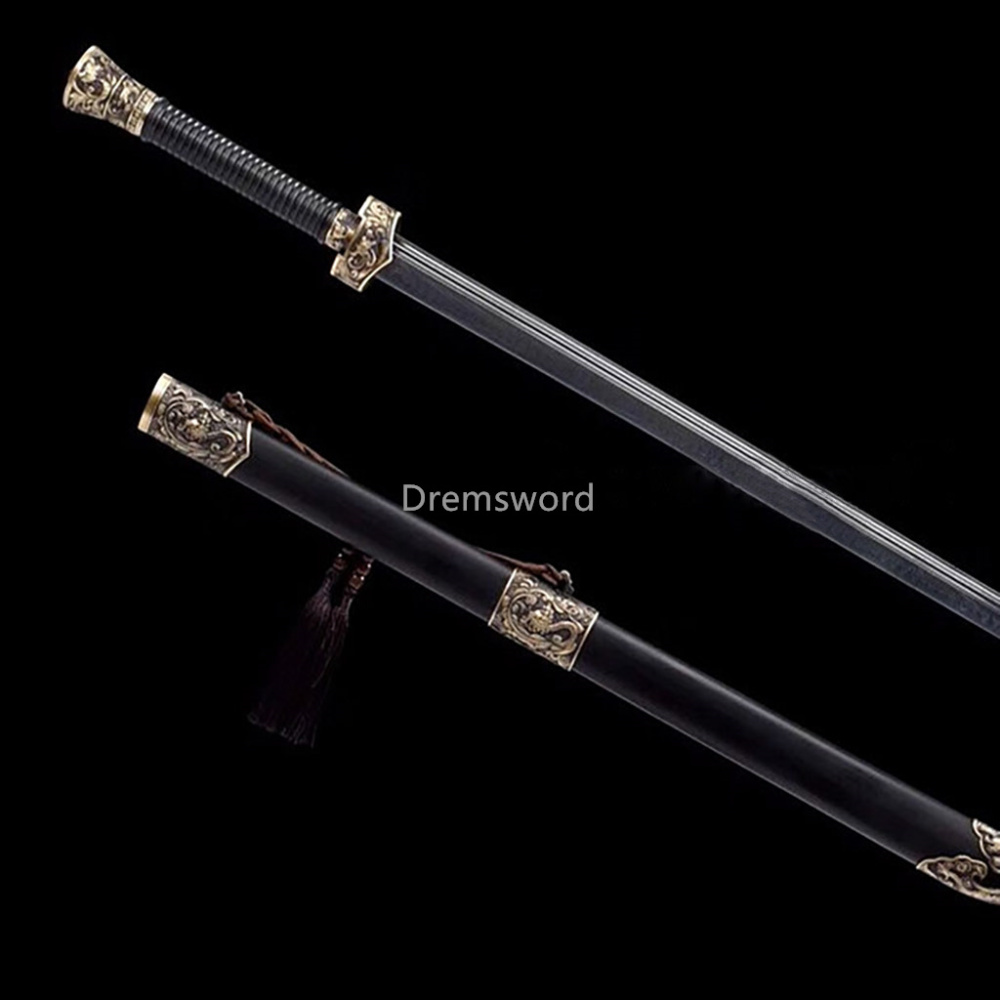 Hand forge T10 steel clay tempered Chinese Saber Sword 斩马刀 battle ready sharp Hira-Zukuri Black