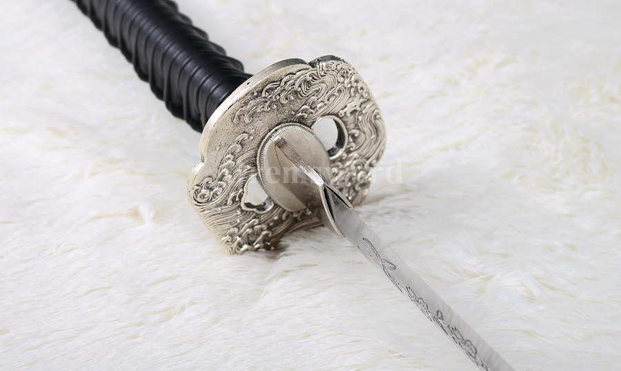 Hand forged clay tempered Folded Steel Hazuya Polish Japanese Samurai wakizashi Sword blossom engraved Razor Sharp SHINOGI-ZUKURI Black