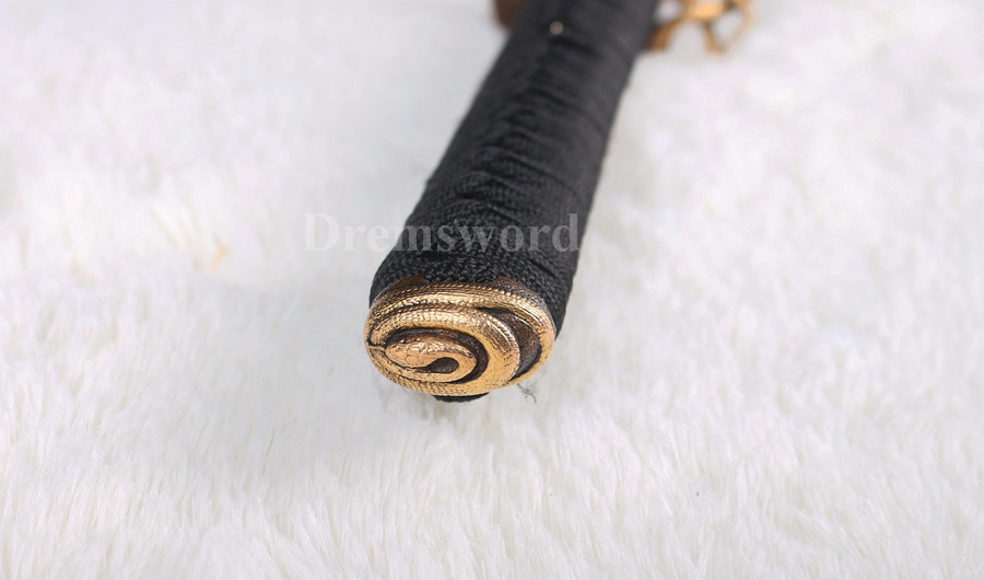 Hand forged Folded steel Clay tempered katana Hazuya Polish japanese samurai sword Feather-shaped pattern texture full tang Shinogi-Zukuri black