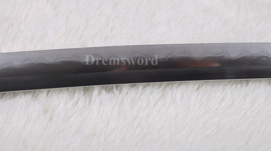 Hand forged Folded steel Clay tempered katana Hazuya Polish japanese samurai sword Feather-shaped pattern texture full tang Shinogi-Zukuri black