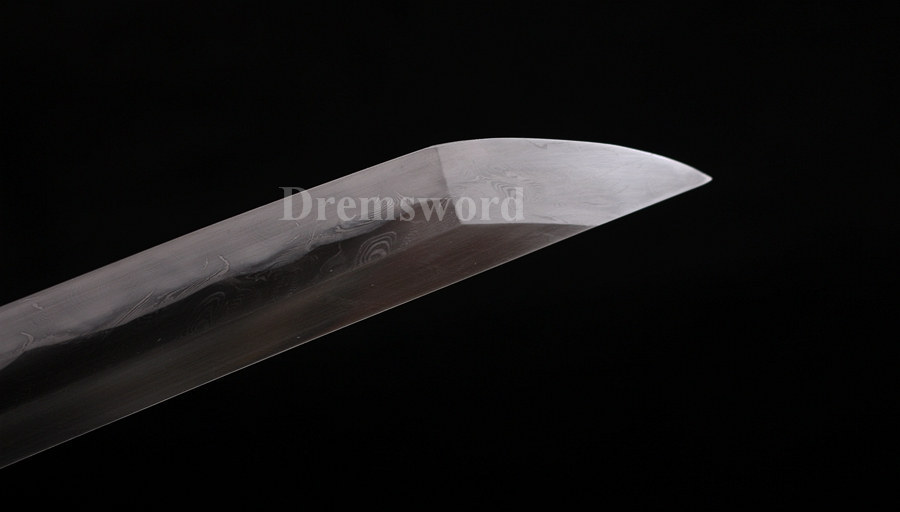 Hand forged Folded steel Clay tempered katana Hazuya Polish japanese samurai sword Feather-shaped pattern texture full tang Shinogi-Zukuri black