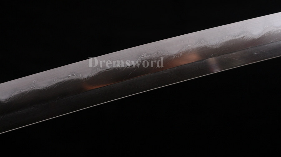 Hand forged Folded steel Clay tempered katana Hazuya Polish japanese samurai sword Feather-shaped pattern texture full tang Shinogi-Zukuri black