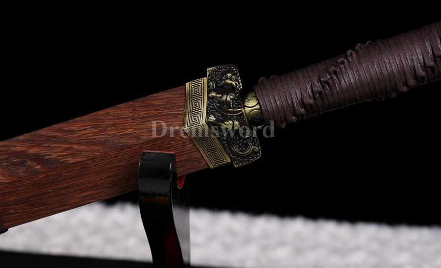 Damascus folded steel Fully Hand made rosewood chinese 环首刀 sword battle ready Kiriha-Zukuri Coffee