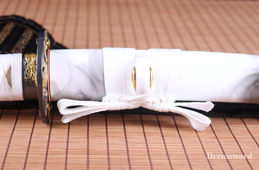 handmade Japanese tanto Samurai Sword Black Blade damascus Folded Steel Full Tang Sharp Shinogi-Zukuri White