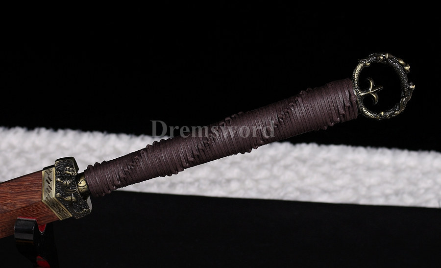 Damascus folded steel Fully Hand made rosewood chinese 环首刀 sword battle ready Kiriha-Zukuri Coffee