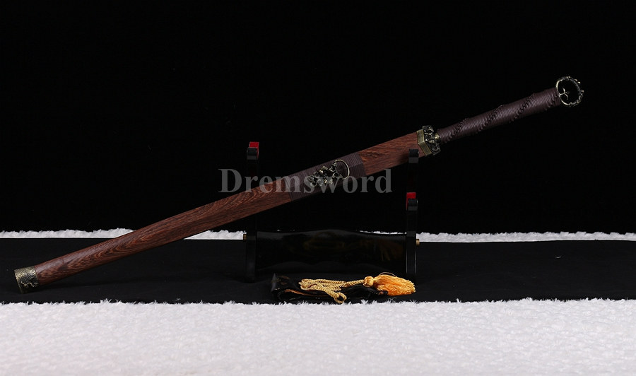 Damascus folded steel Fully Hand made rosewood chinese 环首刀 sword battle ready Kiriha-Zukuri Coffee