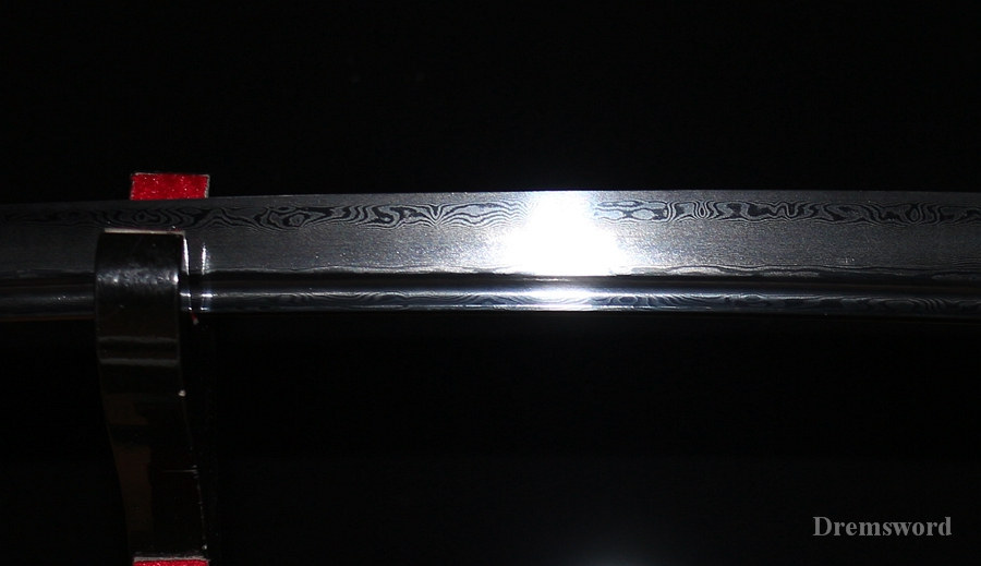 handmade Japanese wakizashi Samurai Sword Black Blade damascus Folded Steel Full Tang Sharp Shinogi-Zukuri White