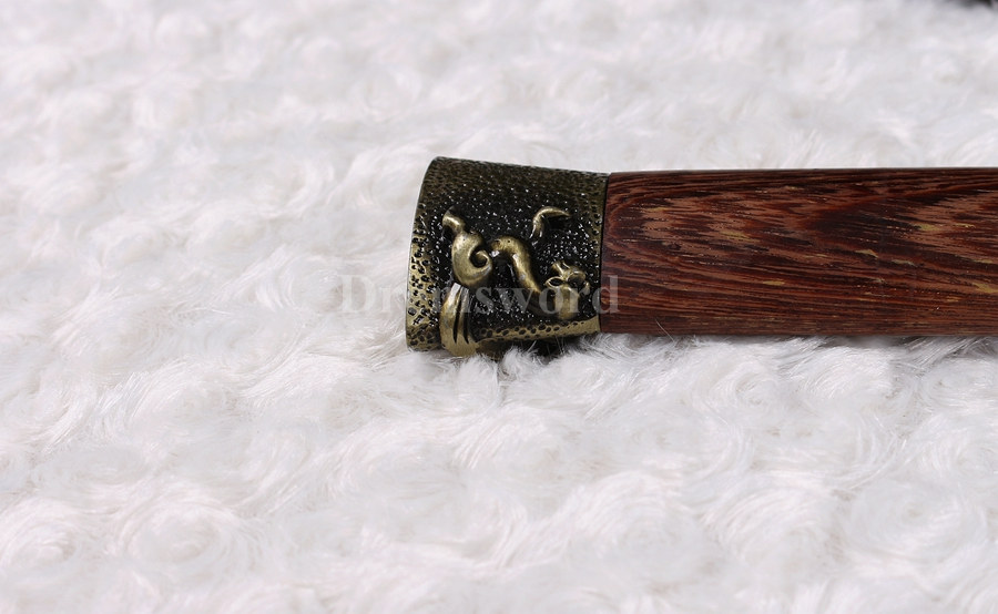 Damascus folded steel Fully Hand made rosewood chinese 环首刀 sword battle ready Kiriha-Zukuri Coffee