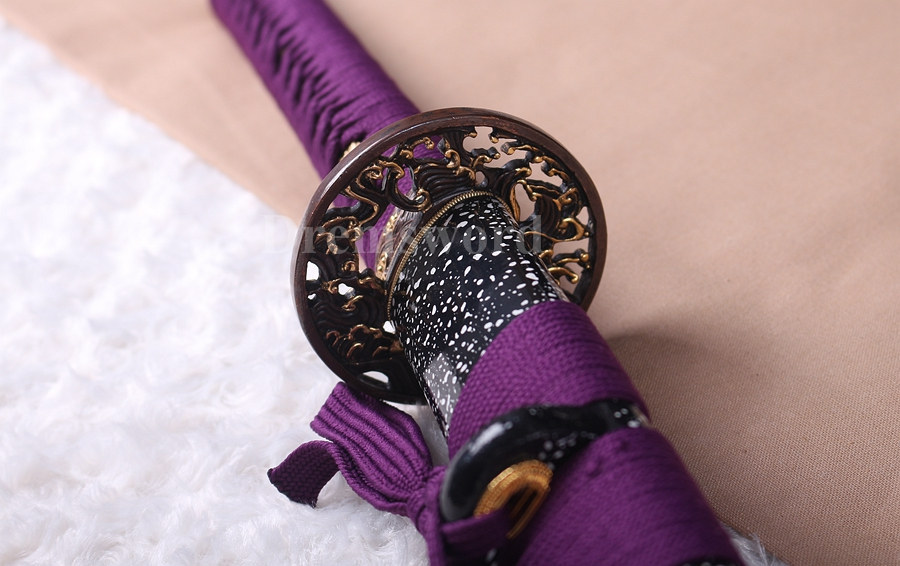 Handmade 1095 high carbon steel red blade katana Japanese Samurai Sword full tang sharp battle ready Shinogi-Zukuri Black & Purple