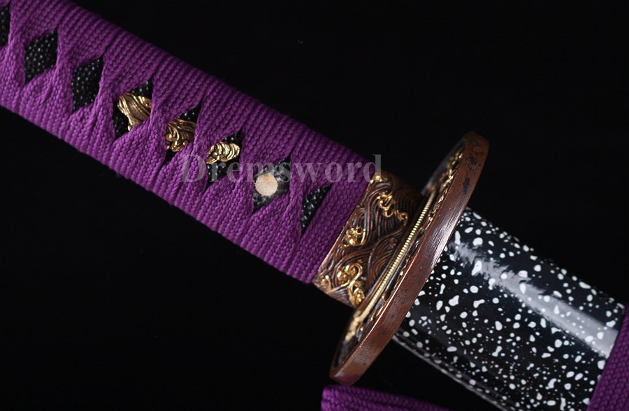 Handmade 1095 high carbon steel red blade katana Japanese Samurai Sword full tang sharp battle ready Shinogi-Zukuri Black & Purple