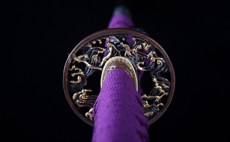 Handmade 1095 high carbon steel red blade katana Japanese Samurai Sword full tang sharp battle ready Shinogi-Zukuri Black & Purple
