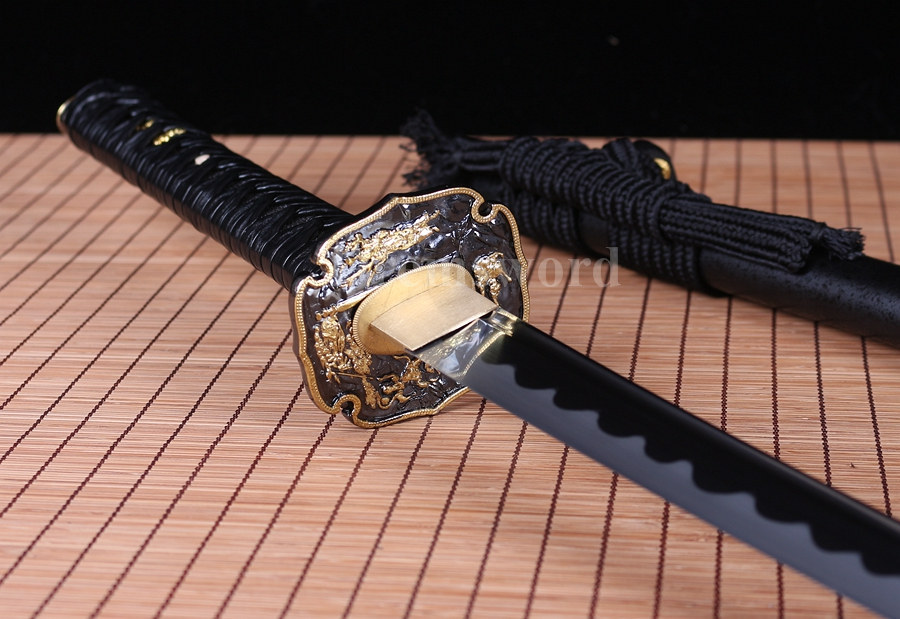 Battle ready hand forged 1095 high carbon steel katana japanese samurai sword full tang Shinogi-Zukuri black