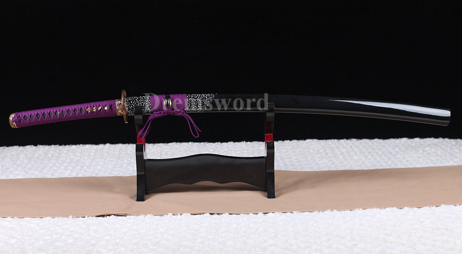 Handmade 1095 high carbon steel red blade katana Japanese Samurai Sword full tang sharp battle ready Shinogi-Zukuri Black & Purple