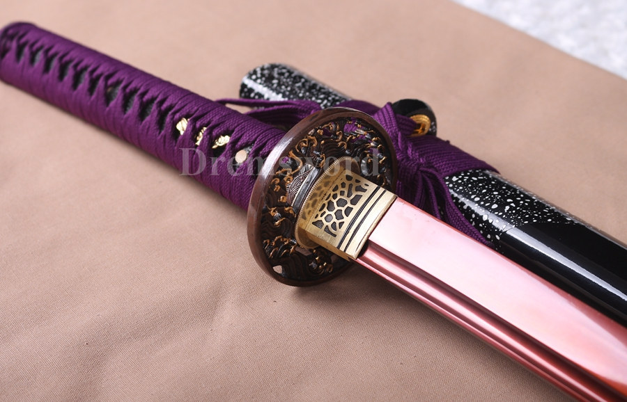 Handmade 1095 high carbon steel red blade katana Japanese Samurai Sword full tang sharp battle ready Shinogi-Zukuri Black & Purple