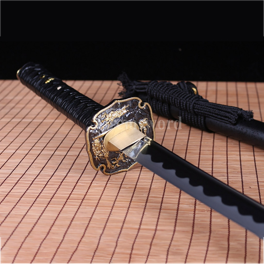 Battle ready hand forged 1095 high carbon steel katana japanese samurai sword full tang Shinogi-Zukuri black