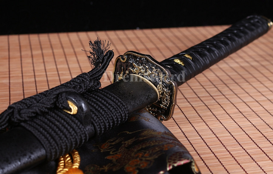 Battle ready hand forged 1095 high carbon steel katana japanese samurai sword full tang Shinogi-Zukuri black