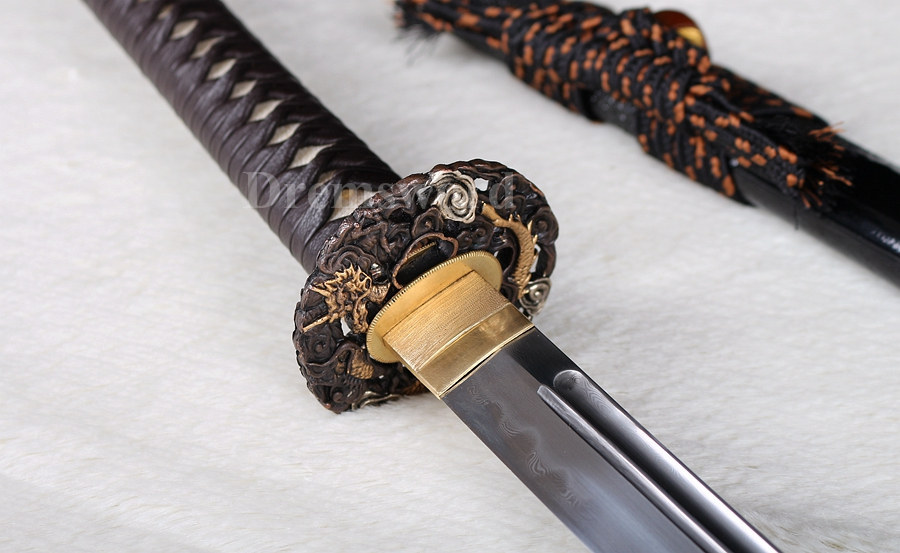 Fully handmade Clay Tempered Folded Steel katana Japanese samurai Sword full tang Unokubi-Zukuri battle ready Razor Sharp black