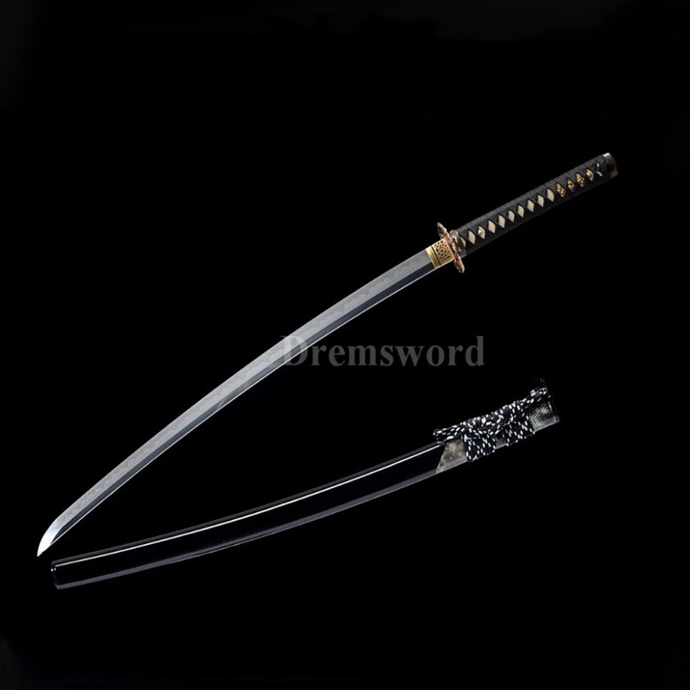 Clay Tempered Hand forged katana Folded Steel Japanese samurai Sword full tang Razor Sharp Shinogi-Zukuri black