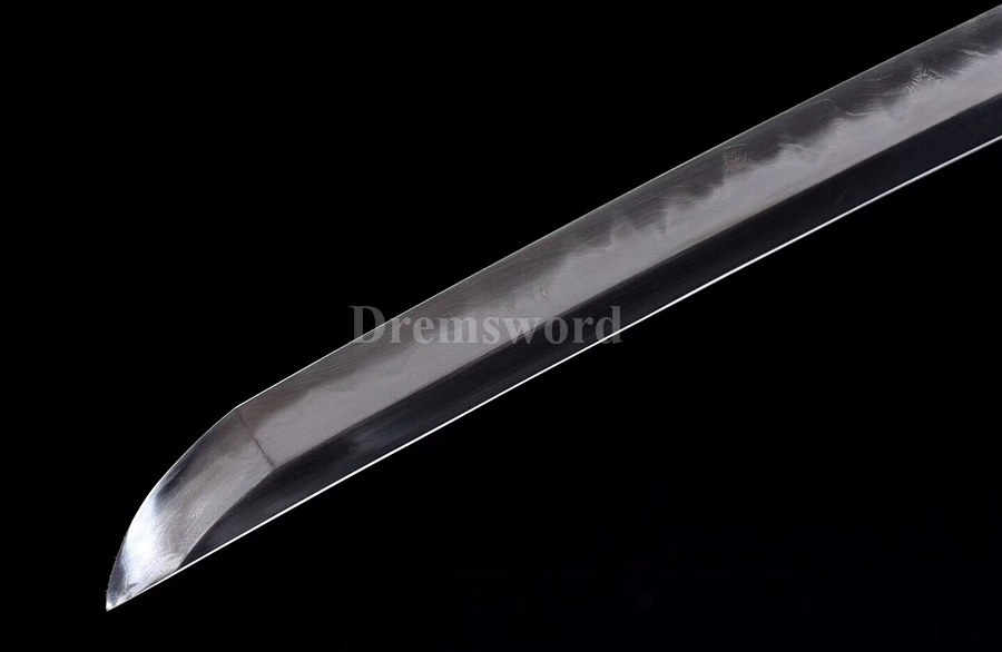 Japanese Tachi Battle Ready samurai Sword Folded Steel Clay Tempered Shinogi-Zukuri Blade Razor Sharp feather shaped texture black