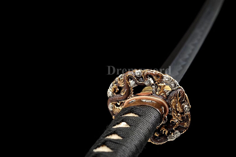 Clay Tempered Hand forged katana Folded Steel Japanese samurai Sword full tang Razor Sharp Shinogi-Zukuri black