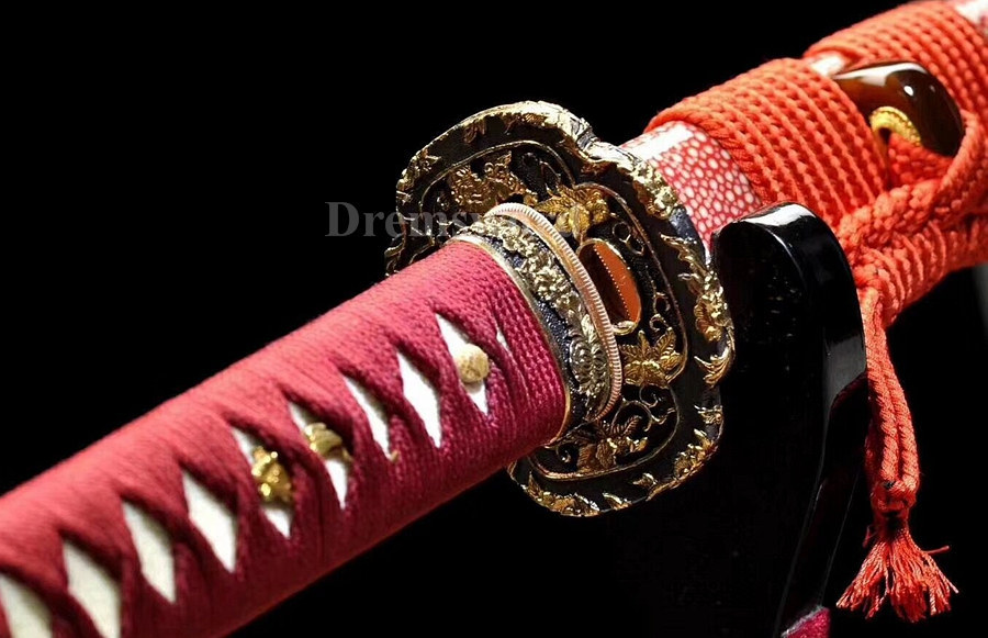 Handmade Clay Tempered folded steel katana Japanese samurai Sword full tang battle ready "Flames"（火焰）hamon Shinogi-Zukuri black