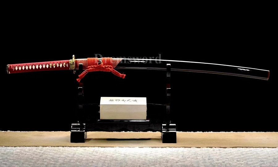 Handmade Clay Tempered folded steel katana Japanese samurai Sword full tang battle ready "Flames"（火焰）hamon Shinogi-Zukuri black